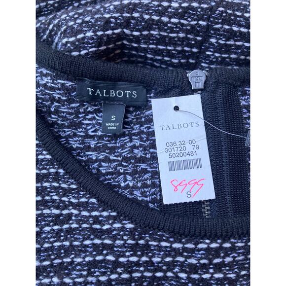 Talbots Wool Blend Sweater Dress S Black White Knit Long Sleeve Knee Length NWT - Picture 6 of 7